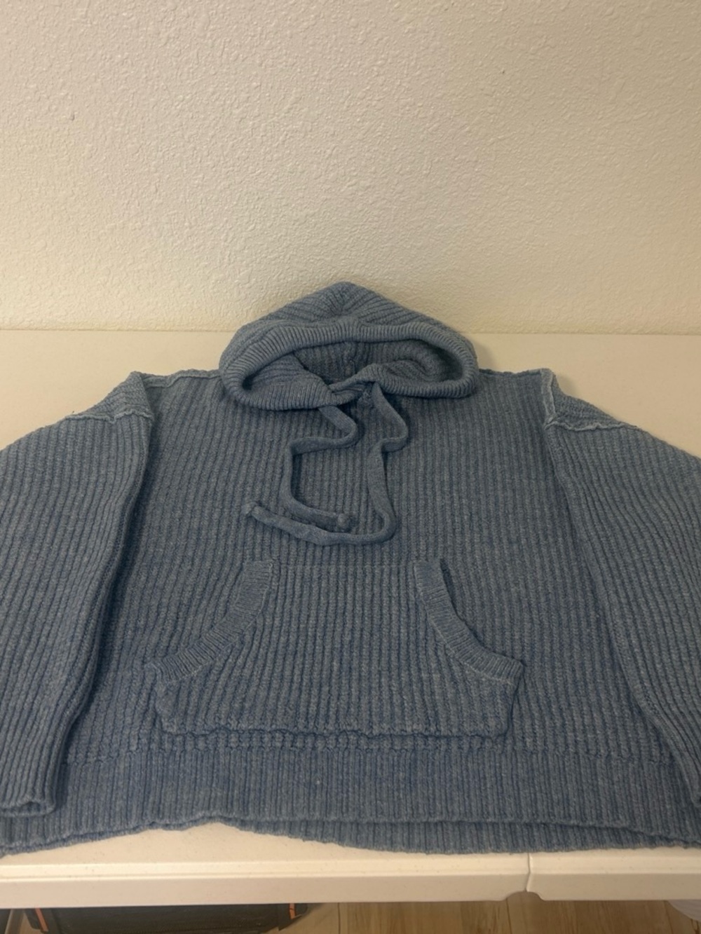 American Eagle Outfitters Men's Ribbed Hoodie - Blue Gray